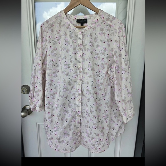 Lane Bryant Floral Button-Up Shirt  18/20 Womens Collarless Long Sleeve Normcore - Picture 2 of 10